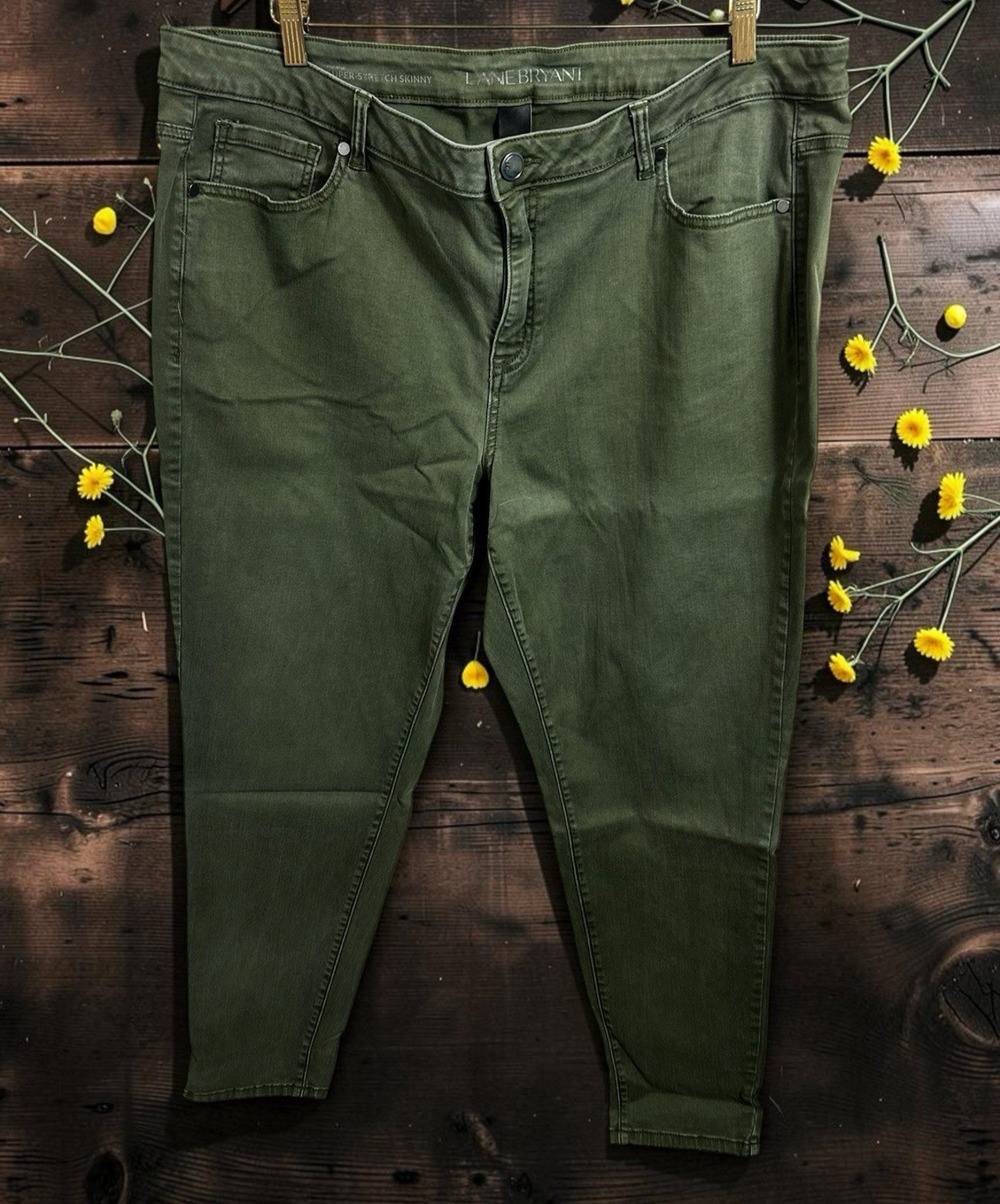 Lane Bryant Olive Green Super Stretch Skinny Jeans Sz 22 High-Rise Casual
